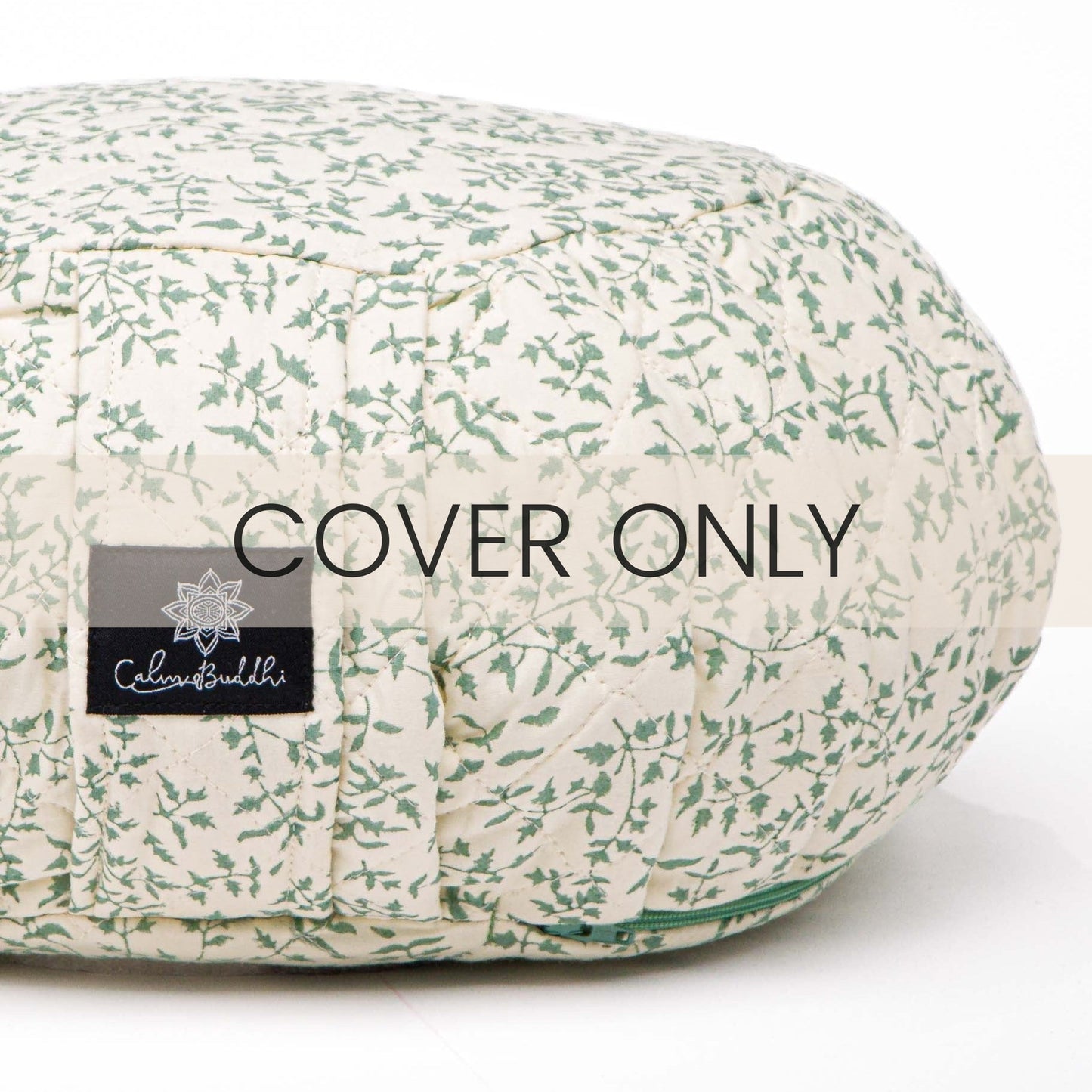 Round Meditation Cushion - Holly Sage Block Printed, karna, sage, Zafus -xo