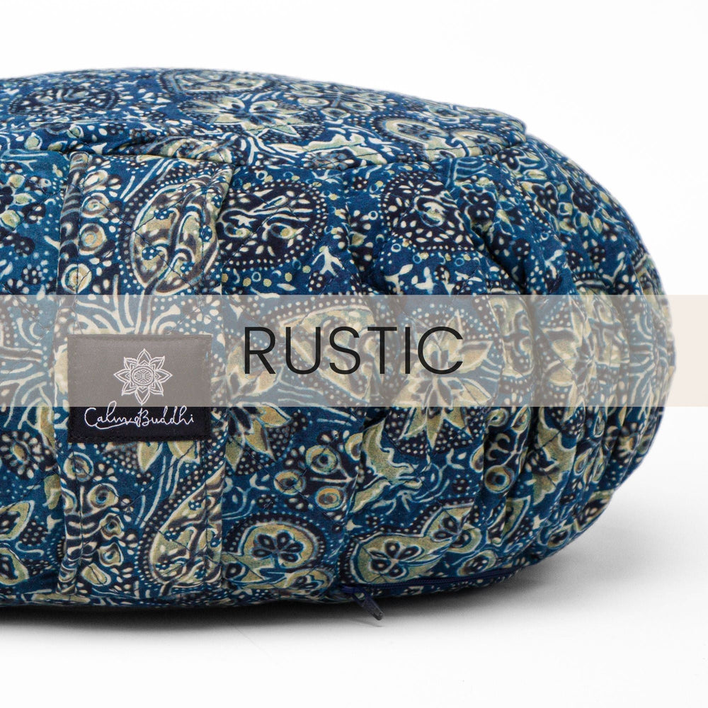 Round Meditation Cushion - RUSTIC Ajrakh Fig Leaf Blue