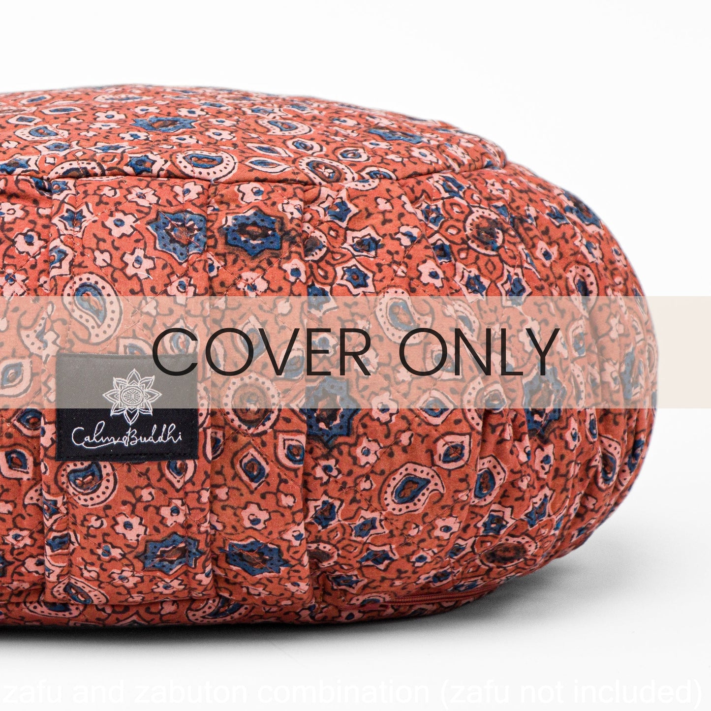 Round Meditation Cushion - Rusty Ajrakh Block Printed, Zafus -xo