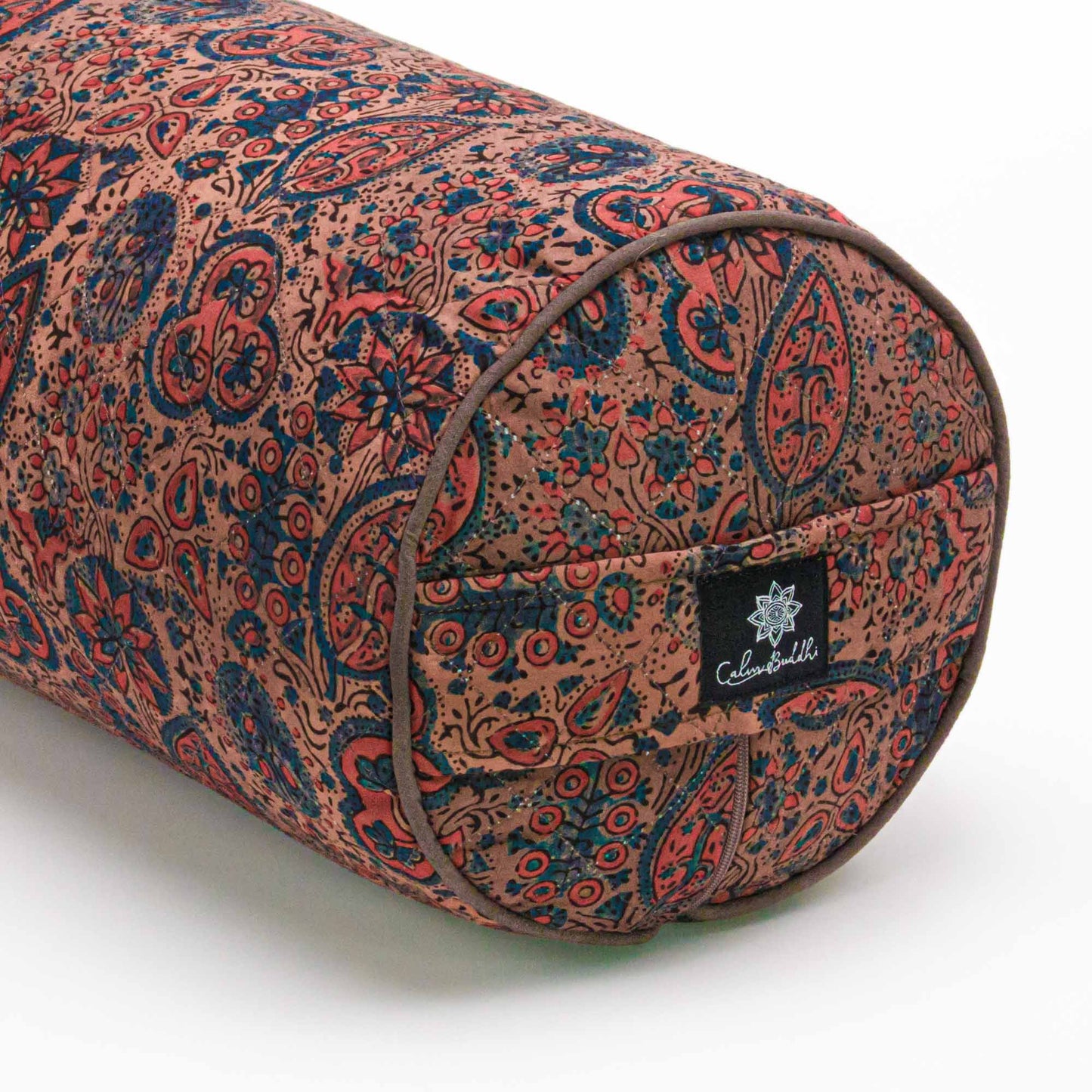 Round Yoga Bolster - Dusky Ajrakh Fig Block Printed, Round Bolsters