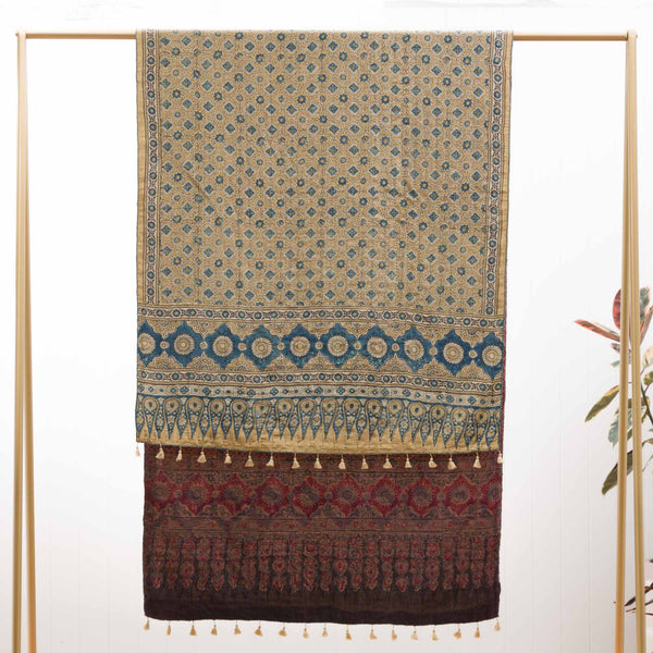 Wild Flame ~  Wool-silk Natural Dye Reversible Shawl