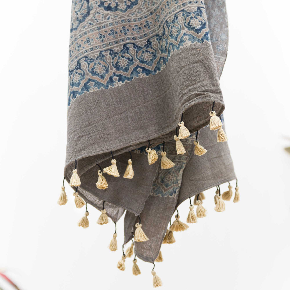 
                  
                    Ajrakh Indigo Mist ~ Wool Natural Dye Shawl Gifts, Scarves -xo
                  
                