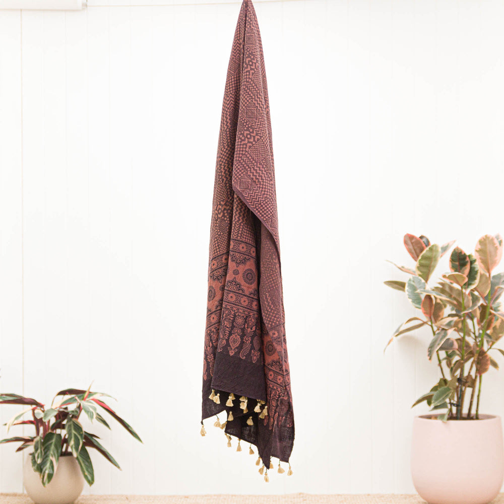 
                  
                    Ajrakh Purple Eve ~ Wool Natural Dye shawl Gifts, Scarves -xo
                  
                