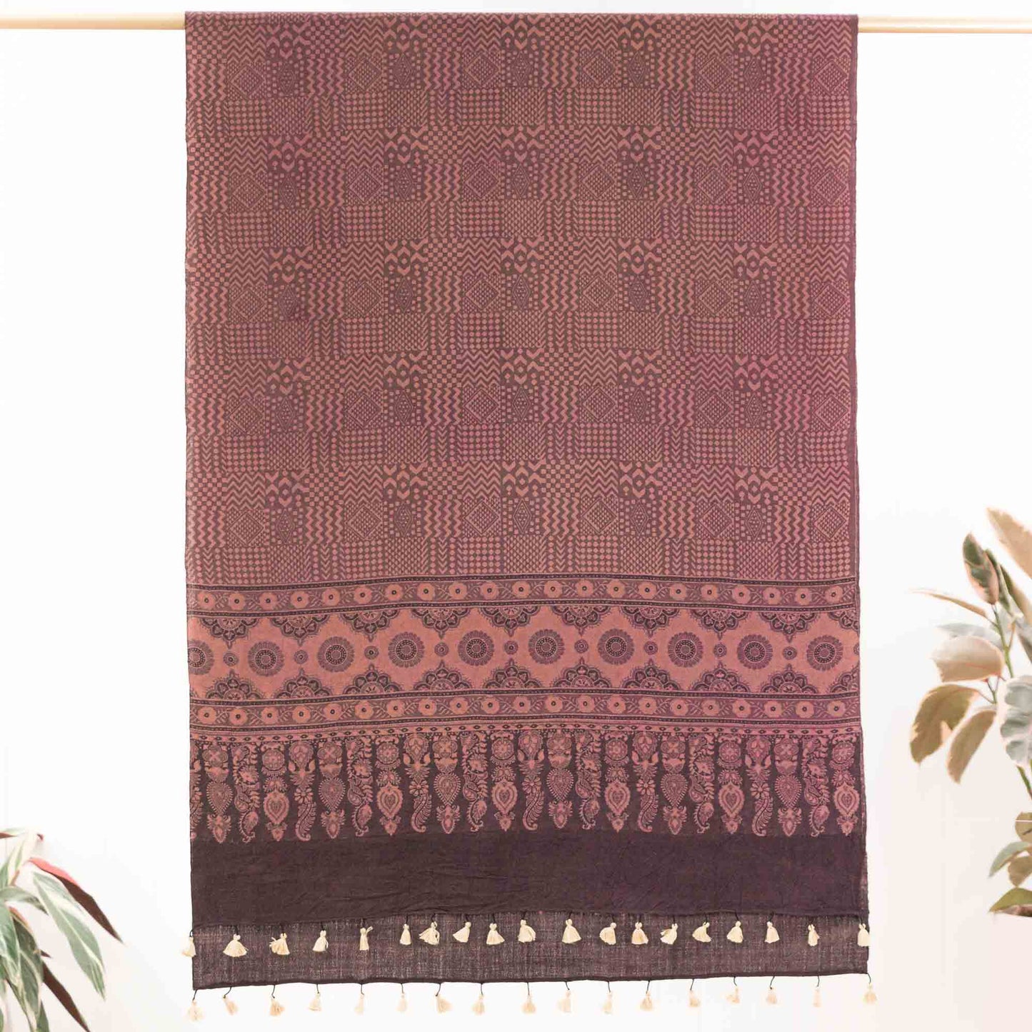 Ajrakh Purple Eve ~ Wool Natural Dye shawl Gifts, Scarves -xo