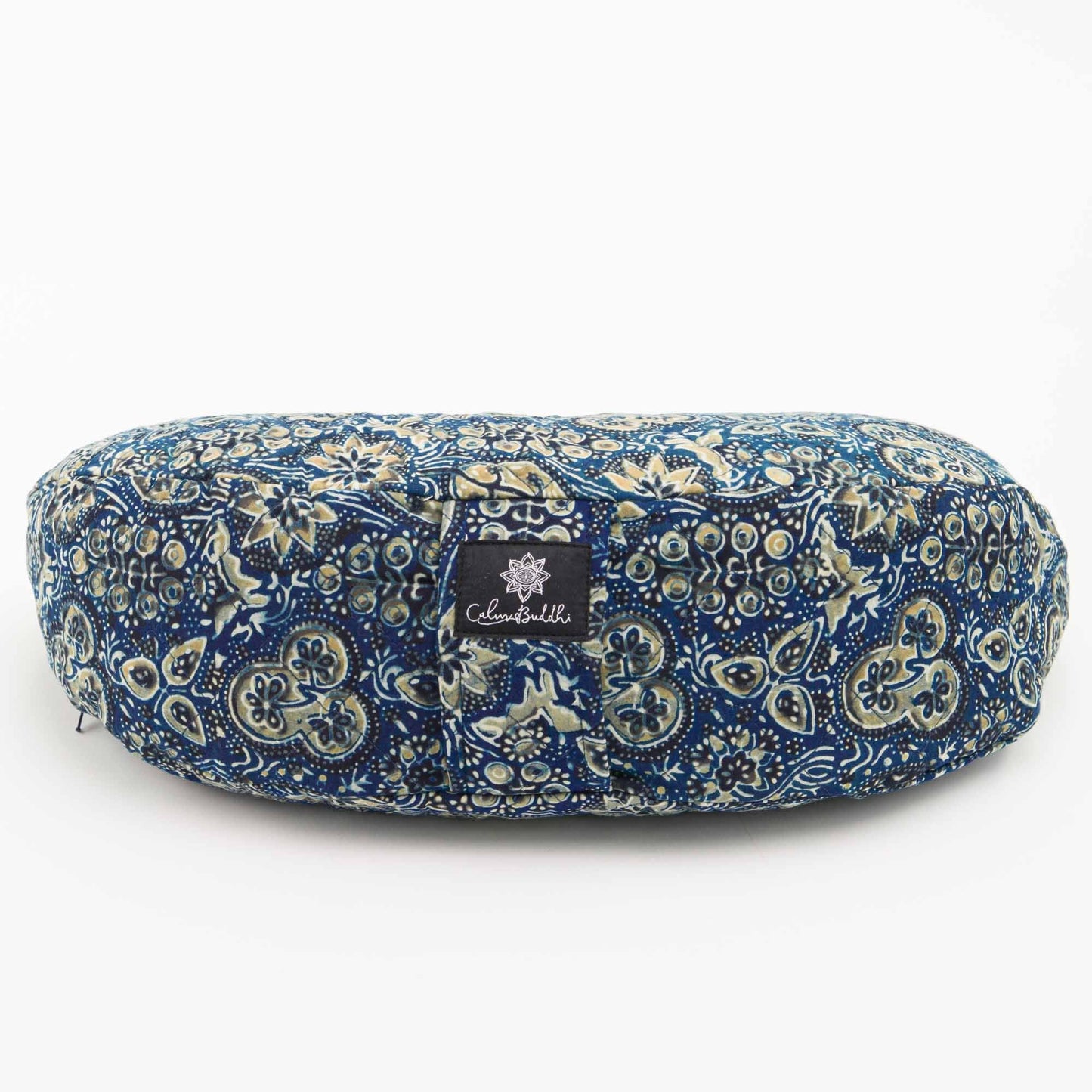 Crescent Meditation Cushion - Ajrakh Fig Block Printed, Crescents -xo