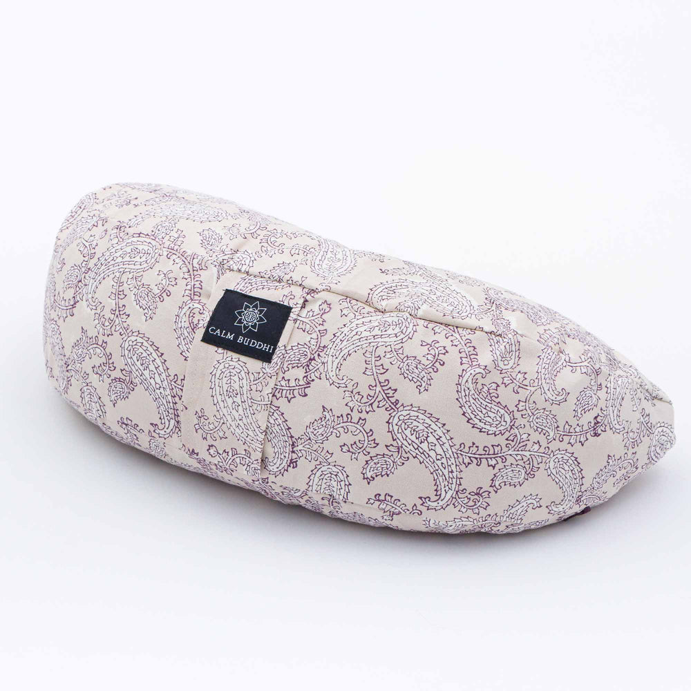 Crescent Meditation Cushion - Jyoti Paisley Block Printed, Crescents -xo