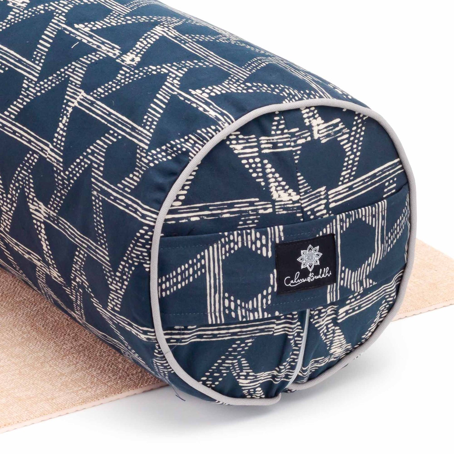 Deep sea blue triangle ~ Round Yoga Bolster Block Printed, Karna, Round Bolsters -xo