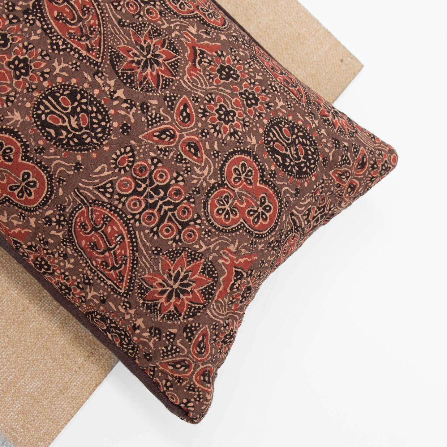 Ajrakh Earth Fig - Yoga Pillow Block Printed, Yoga Pillows -xo