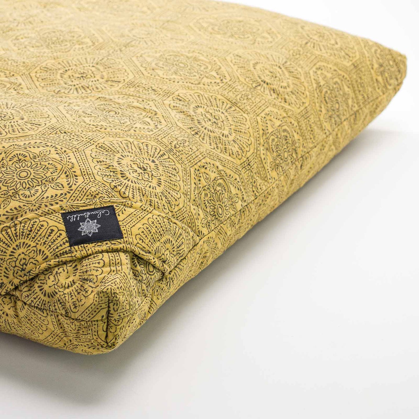 Meditation Cushion - Mustard Flower Zabuton Block Printed, Quilted, Zabutons -xo