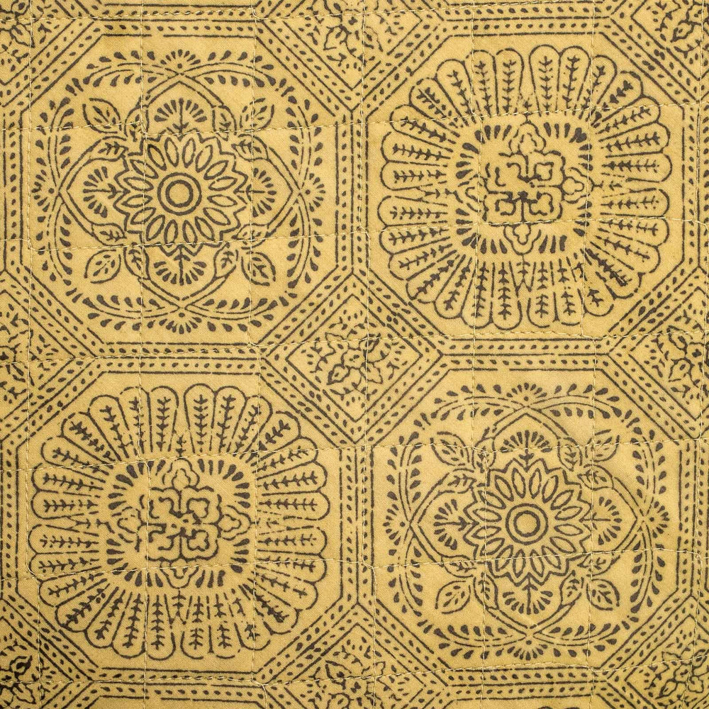Meditation Cushion - Mustard Flower Zabuton Block Printed, Quilted, Zabutons -xo