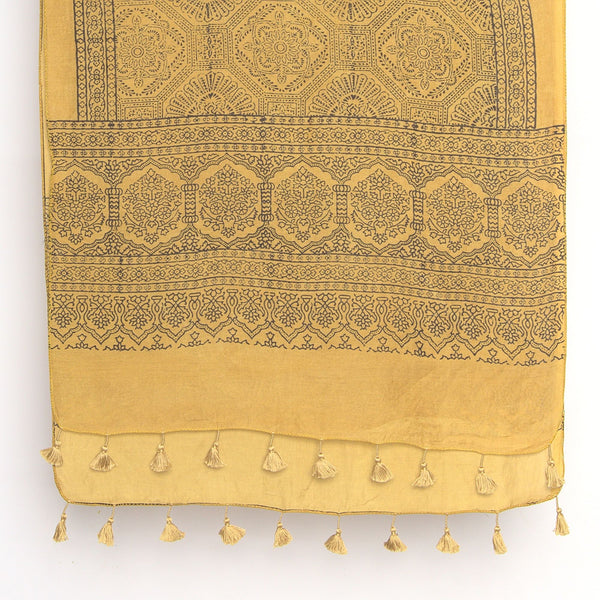 Mustard Flower Ajrakh Natural Dye Scarf-Gifts, Scarves-xo