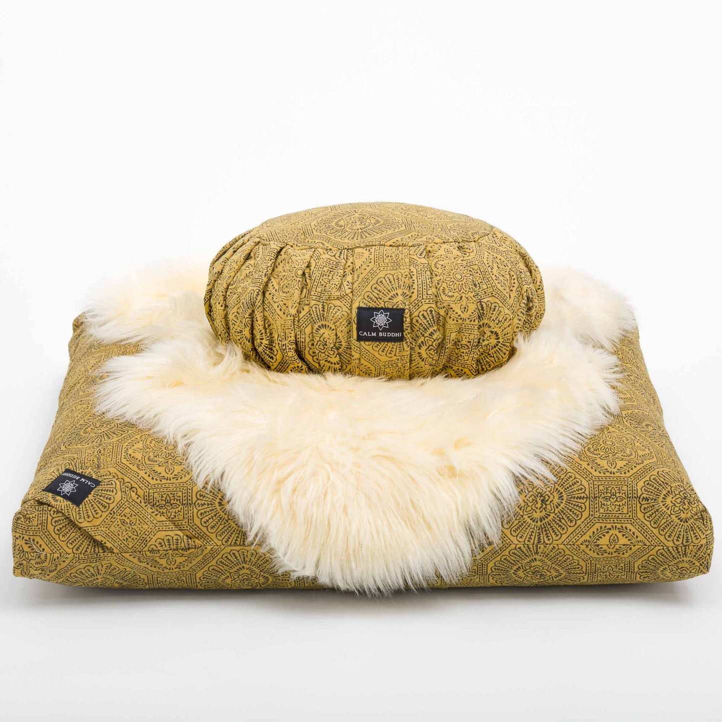 Mustard Flower - Meditation comfort bundle Block Printed, Quilted, zafuzab-set -xo