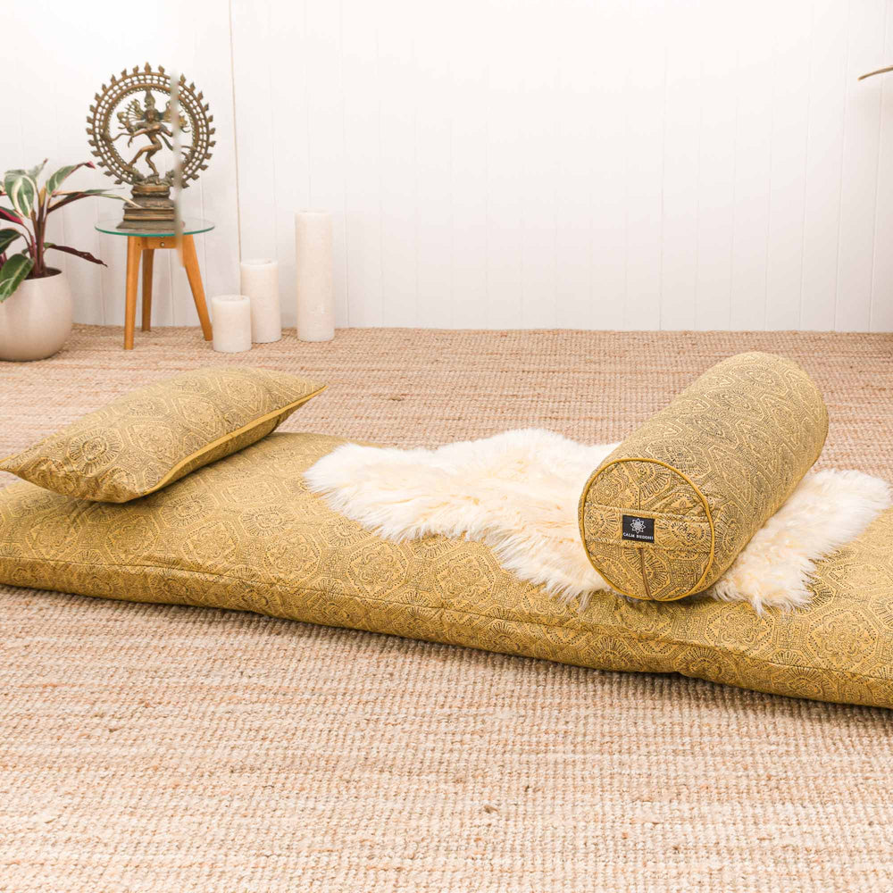 
                  
                    Mustard Flower - Yoga Nidra and Meditation Comfort Bundle Block Printed, futonbundle, Quilted -xo
                  
                
