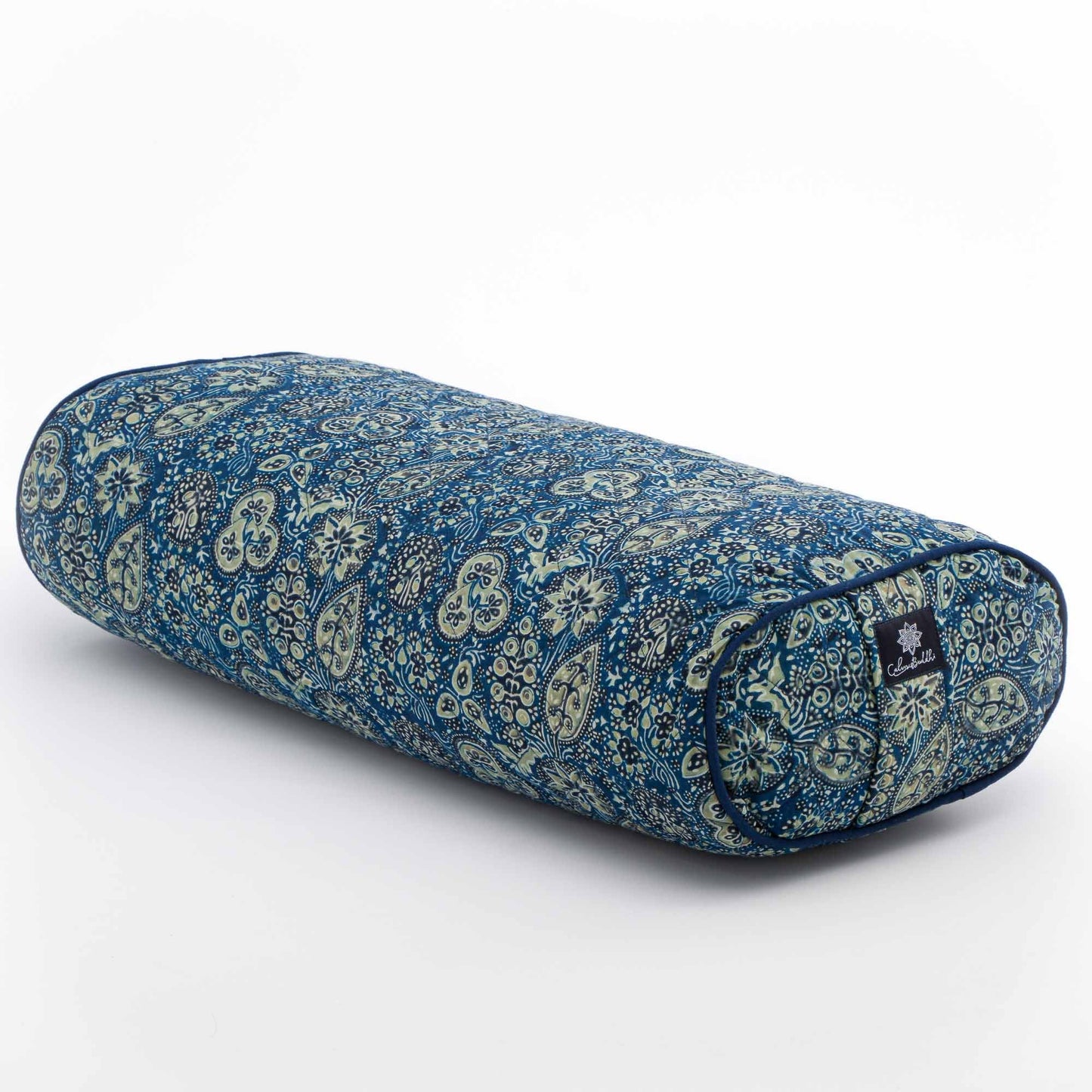 Oval Yoga Bolster- Ajrakh Fig Leaf Block Printed, Oval Bolsters -xo