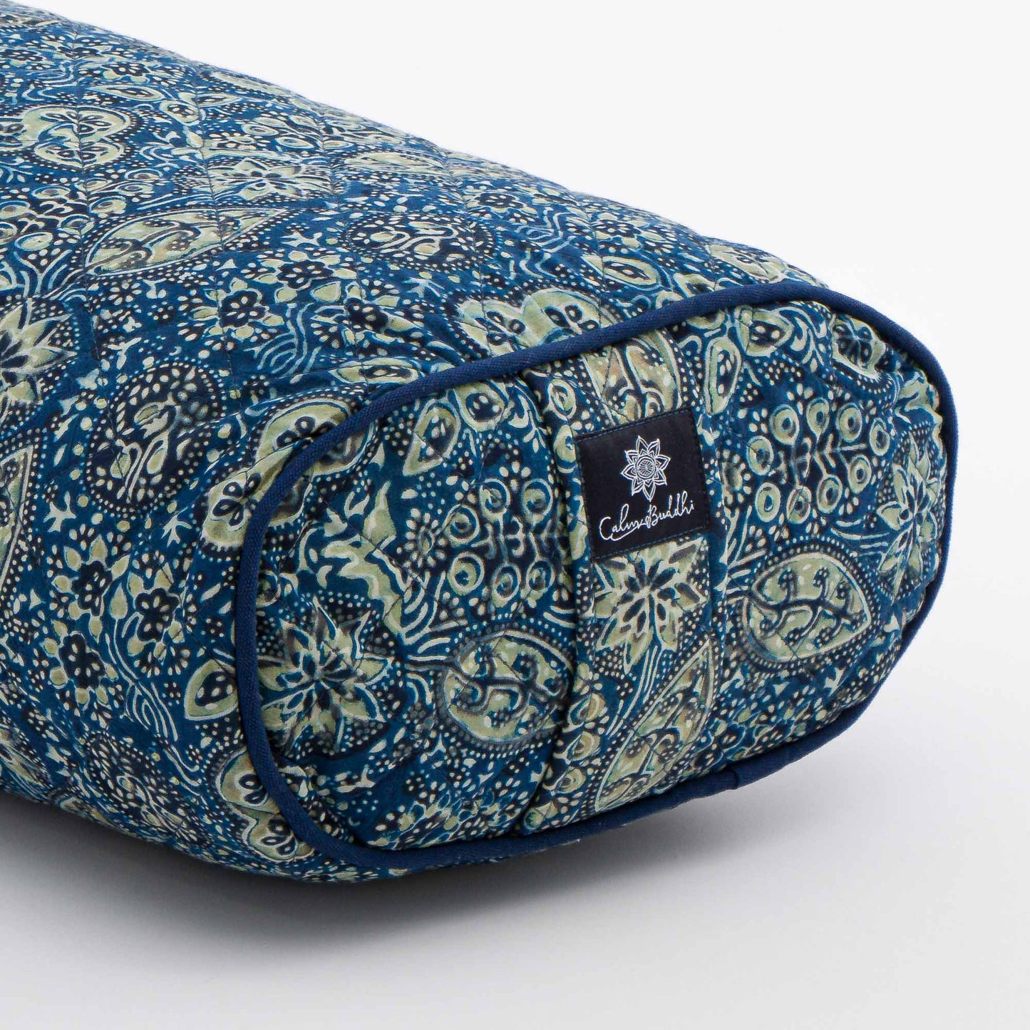 Oval Yoga Bolster- Ajrakh Fig Leaf Block Printed, Oval Bolsters -xo