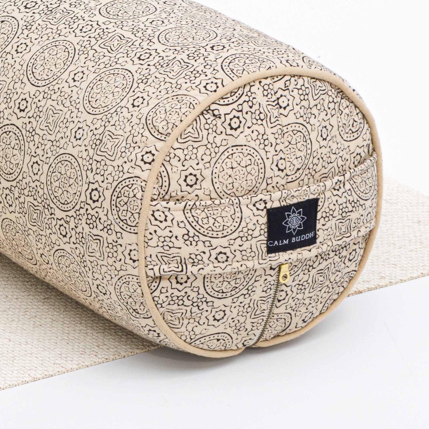 Pure Riyal - Round Yoga Bolster Block Printed, Pure Riyal, Round Bolsters -xo