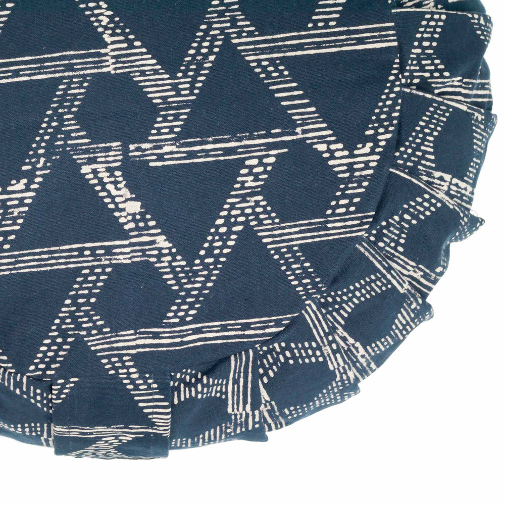 
                  
                    Round Meditation Cushion ~ Deep sea blue triangle zafu Block Printed, karna, Zafus -xo
                  
                