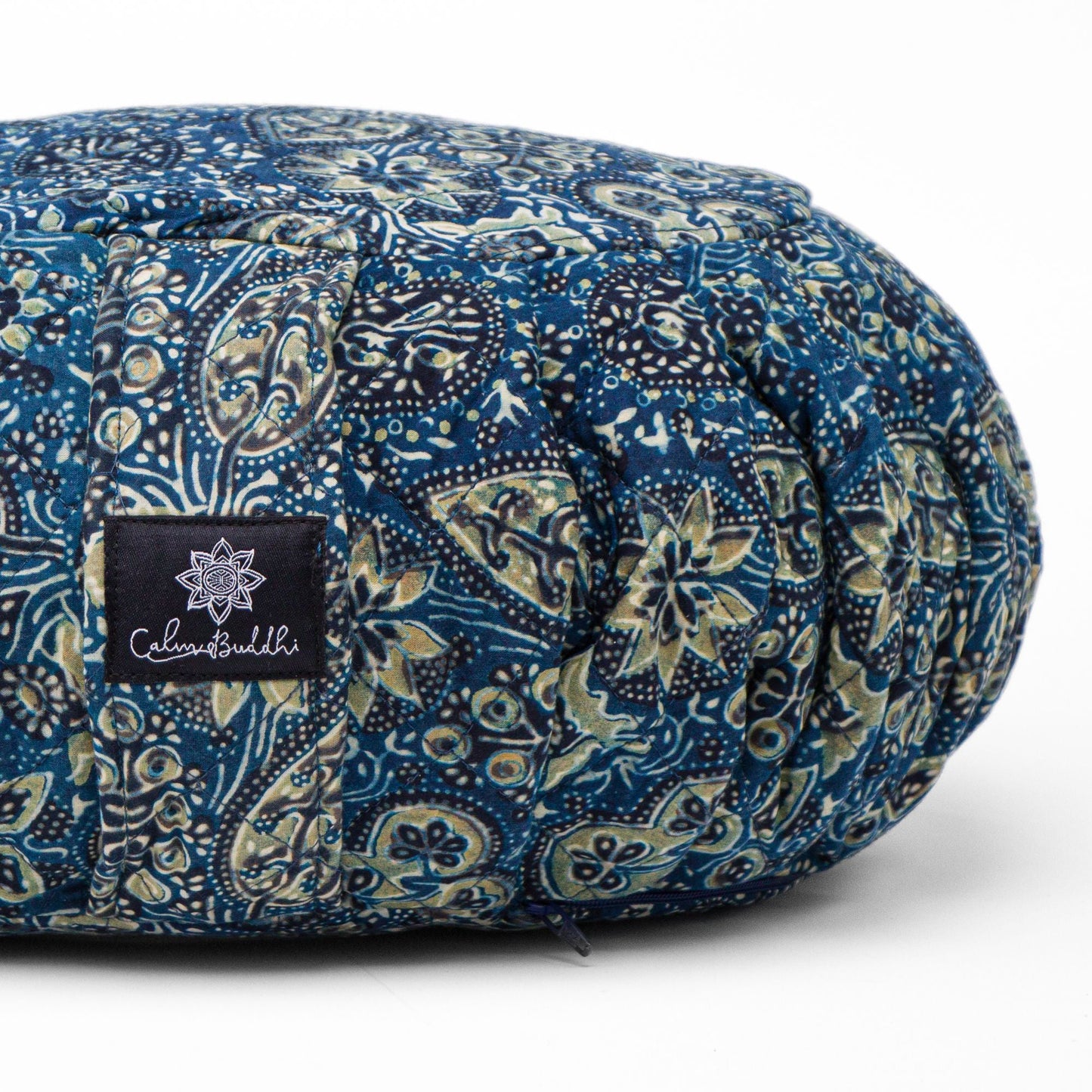 Round Meditation Cushion - Ajrakh Fig Leaf Block Printed, Zafus -xo
