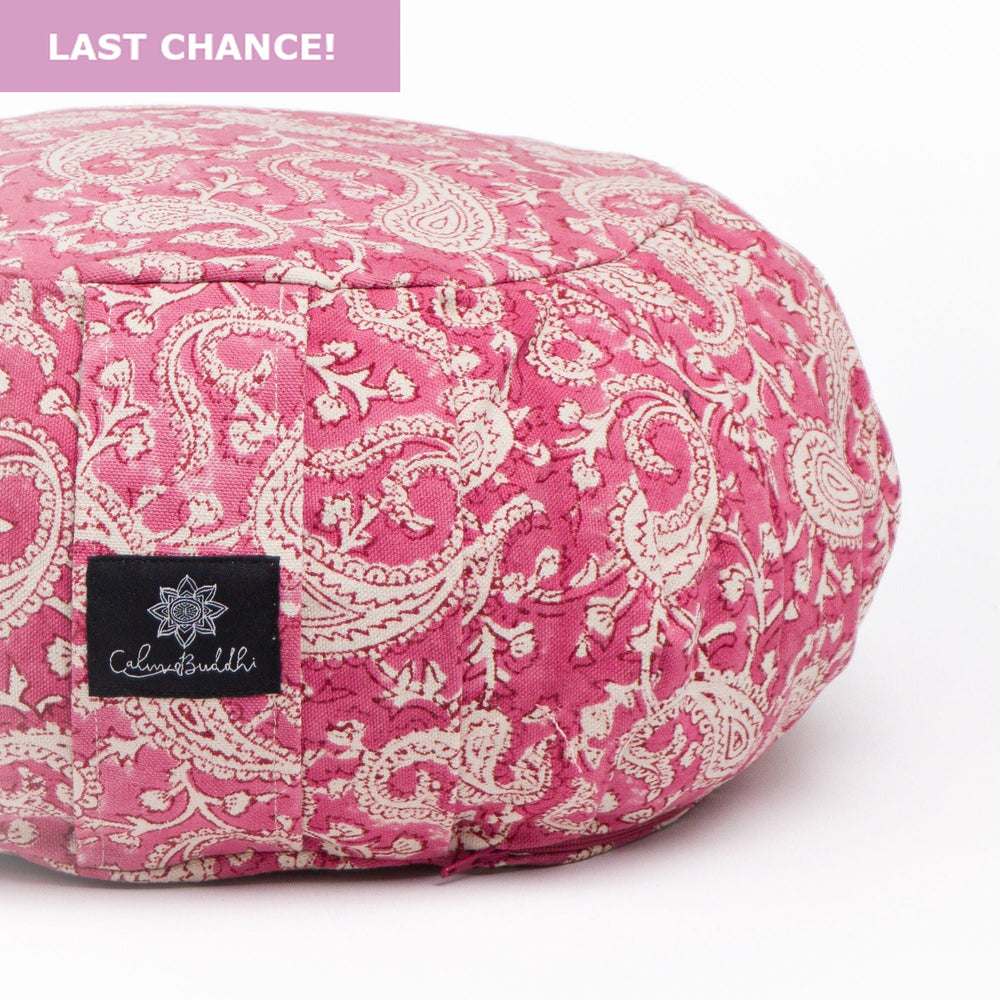 Round Meditation Cushion Paisley Pink Block Printed, Last Chance!, lastchancezafu -xo