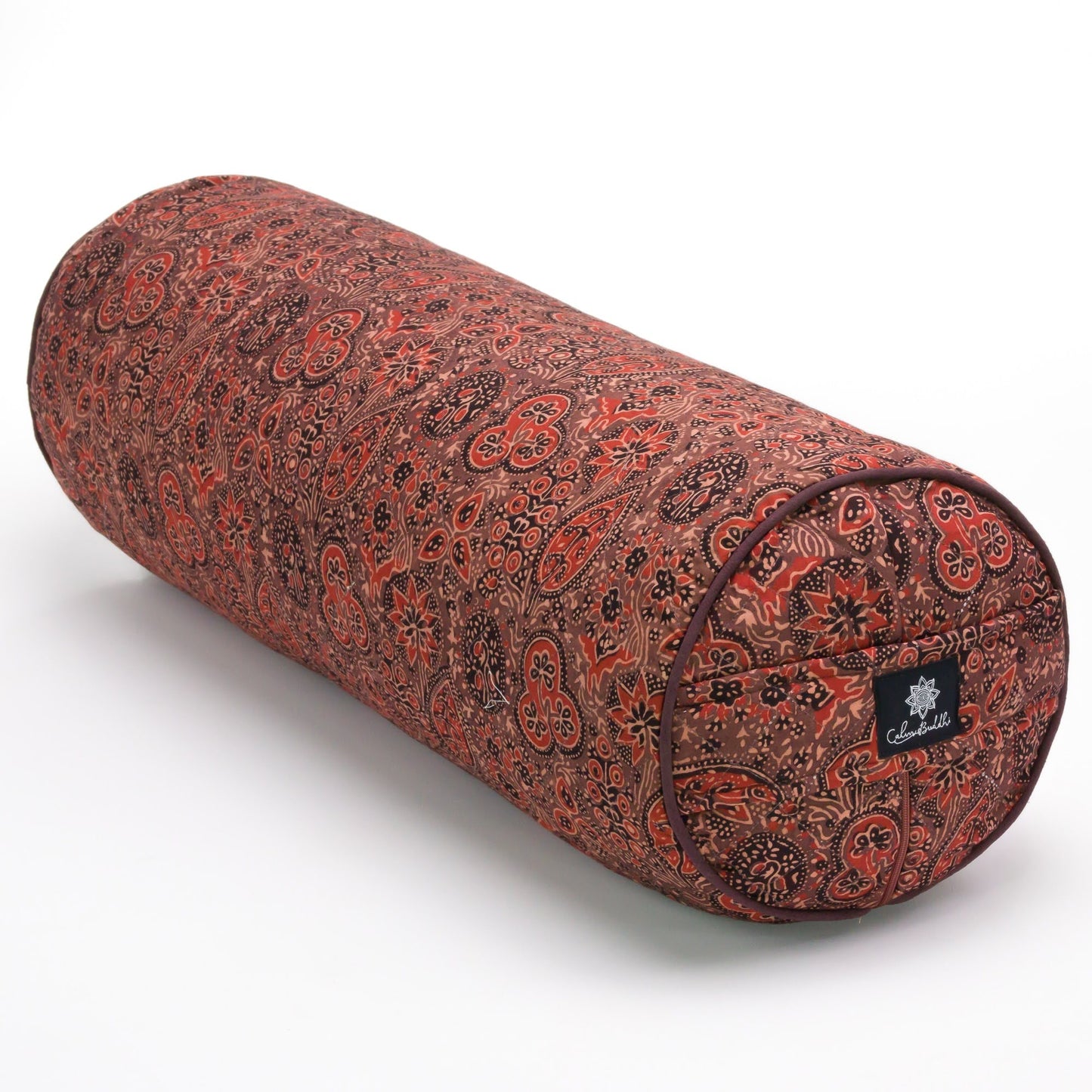 Round Yoga Bolster - Ajrakh Earth Fig leaf Block Printed, Round Bolsters -xo