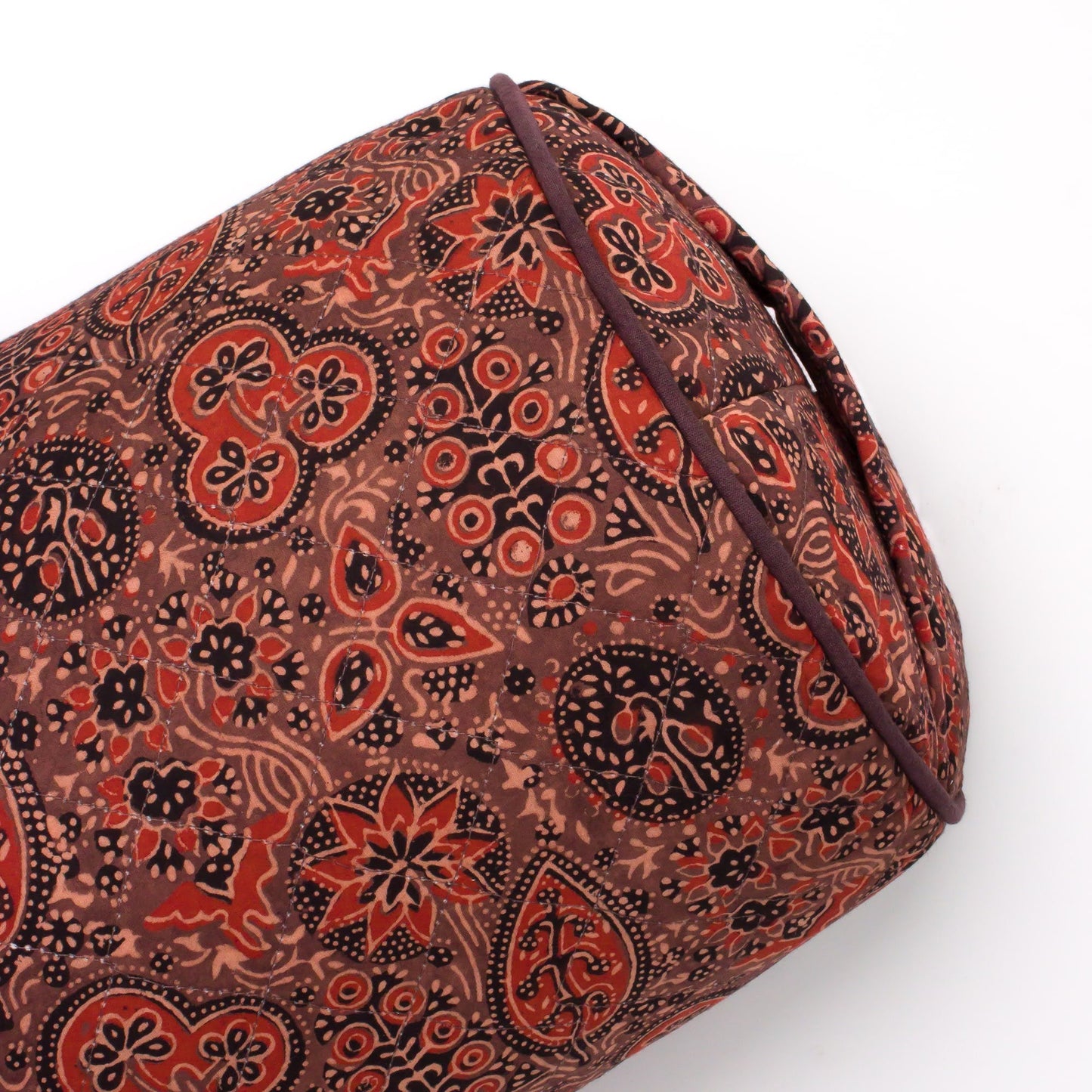 
                  
                    Round Yoga Bolster - Ajrakh Earth Fig leaf Block Printed, Round Bolsters -xo
                  
                