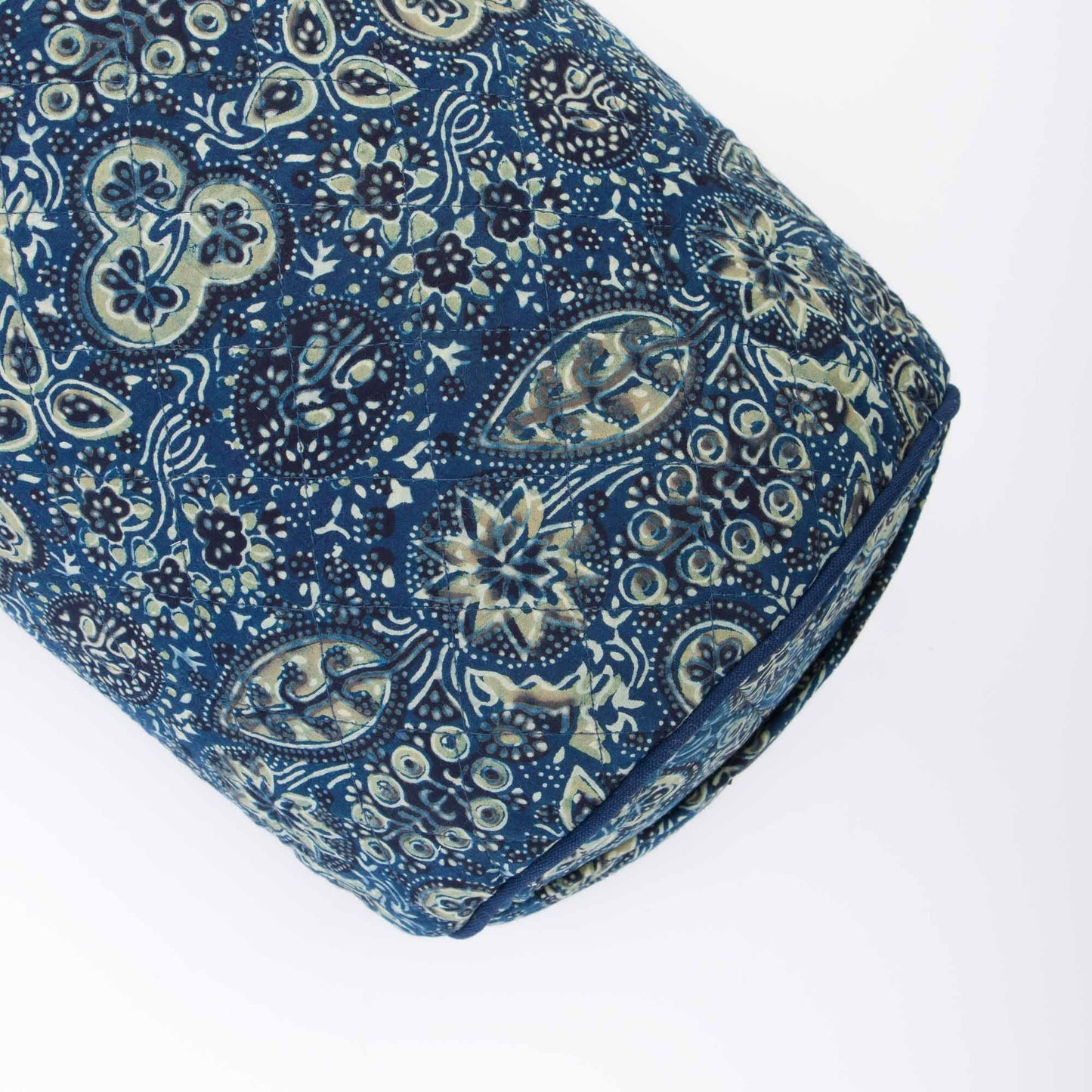 Round Yoga Bolster - Ajrakh Fig leaf Block Printed, Round Bolsters -xo