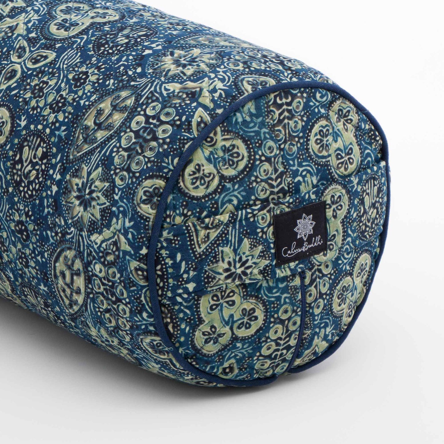 Round Yoga Bolster - Ajrakh Fig leaf Block Printed, Round Bolsters -xo