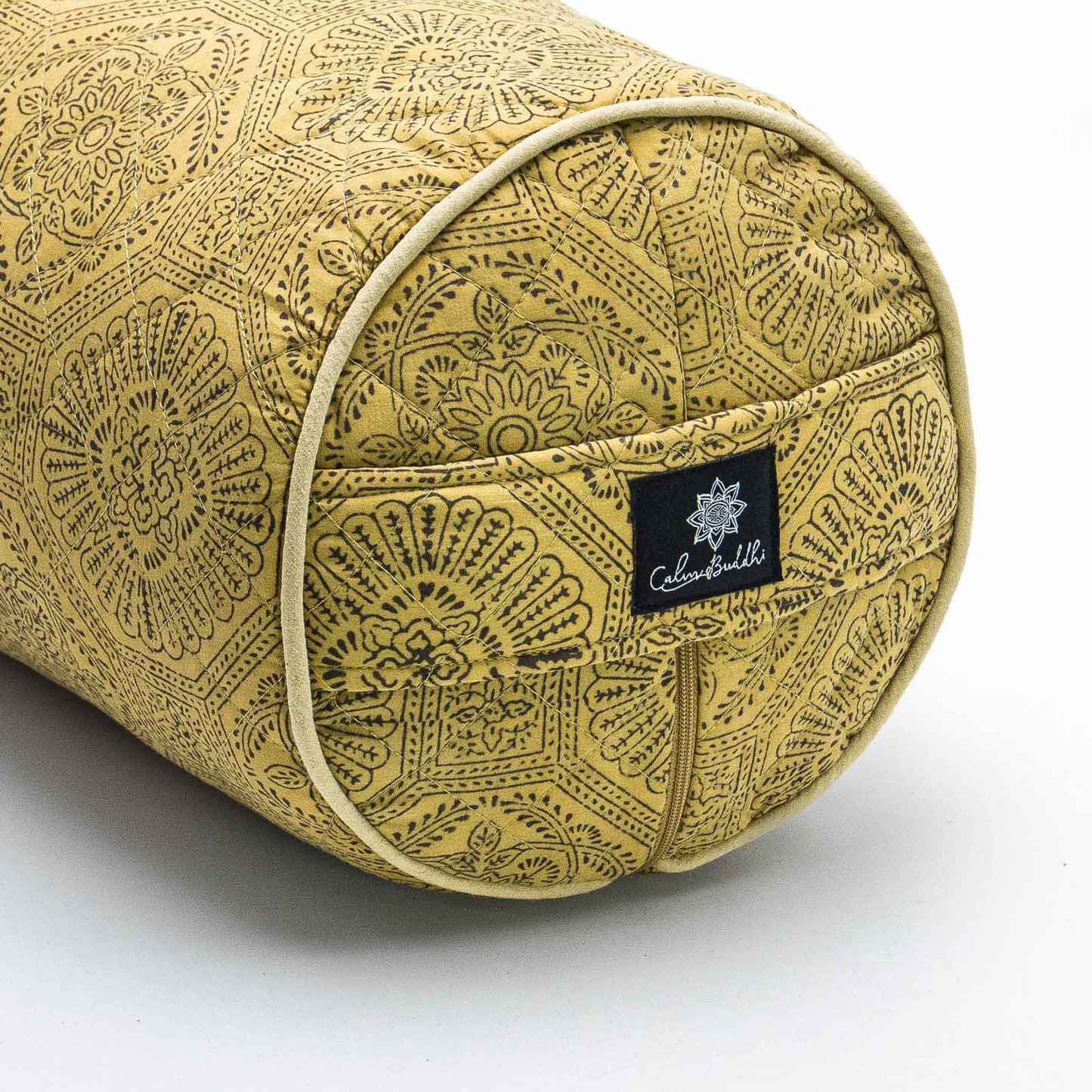 Round Yoga Bolster - Mustard Flower Block Printed, Round Bolsters -xo