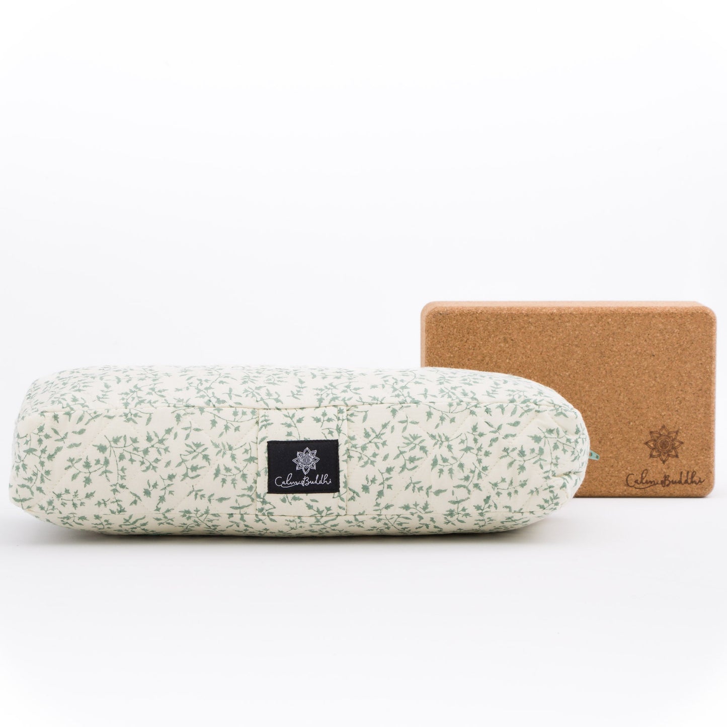 Travel Yoga Bolster - Holly Sage Block Printed, sage, Travel Bolsters -xo