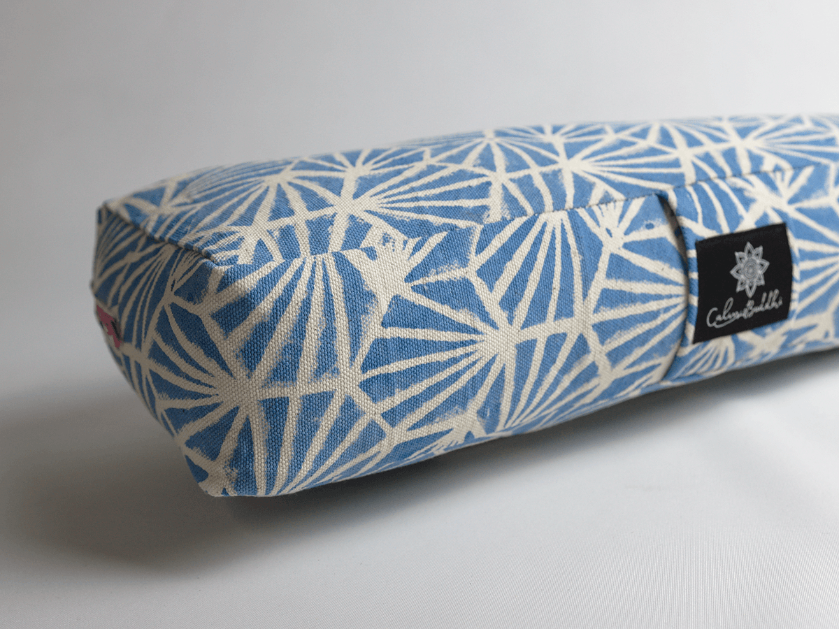 Travel Yoga Bolster~ Blue fan-Yoga Bolster-Block Printed, Travel Bolsters-