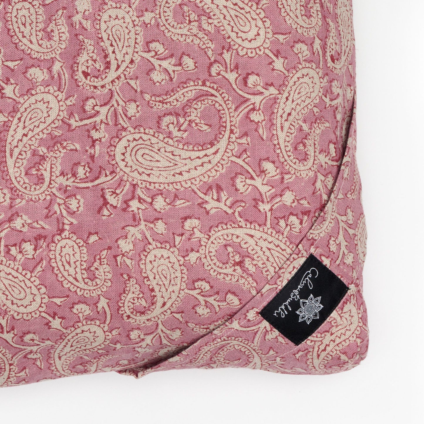 Meditation cushion paisley pink zabuton ~ Linen-Block Printed, Zabutons-xo